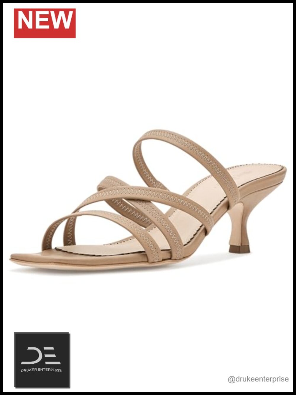 Strappy Heeled Sandals Kitten Heel Leather Slip On Open Toe